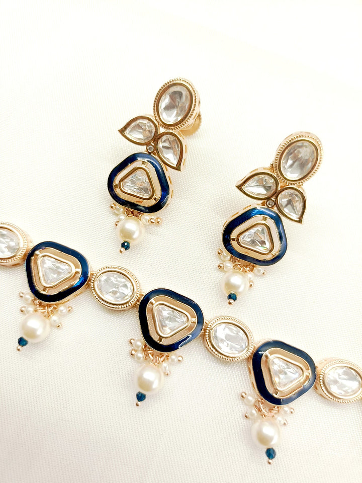 Vriddhi Navy Blue Kundan Necklace Set - qivii