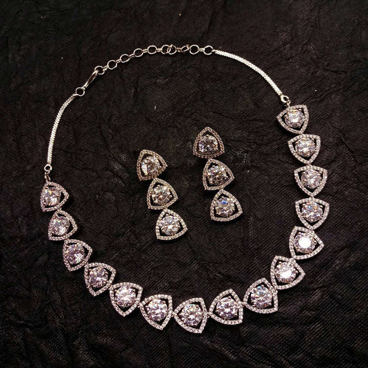  Stunning Zaara Silver Plated Semiprecious White Stone American Diamond set crafted with intricate silver plating and sparkling white stones