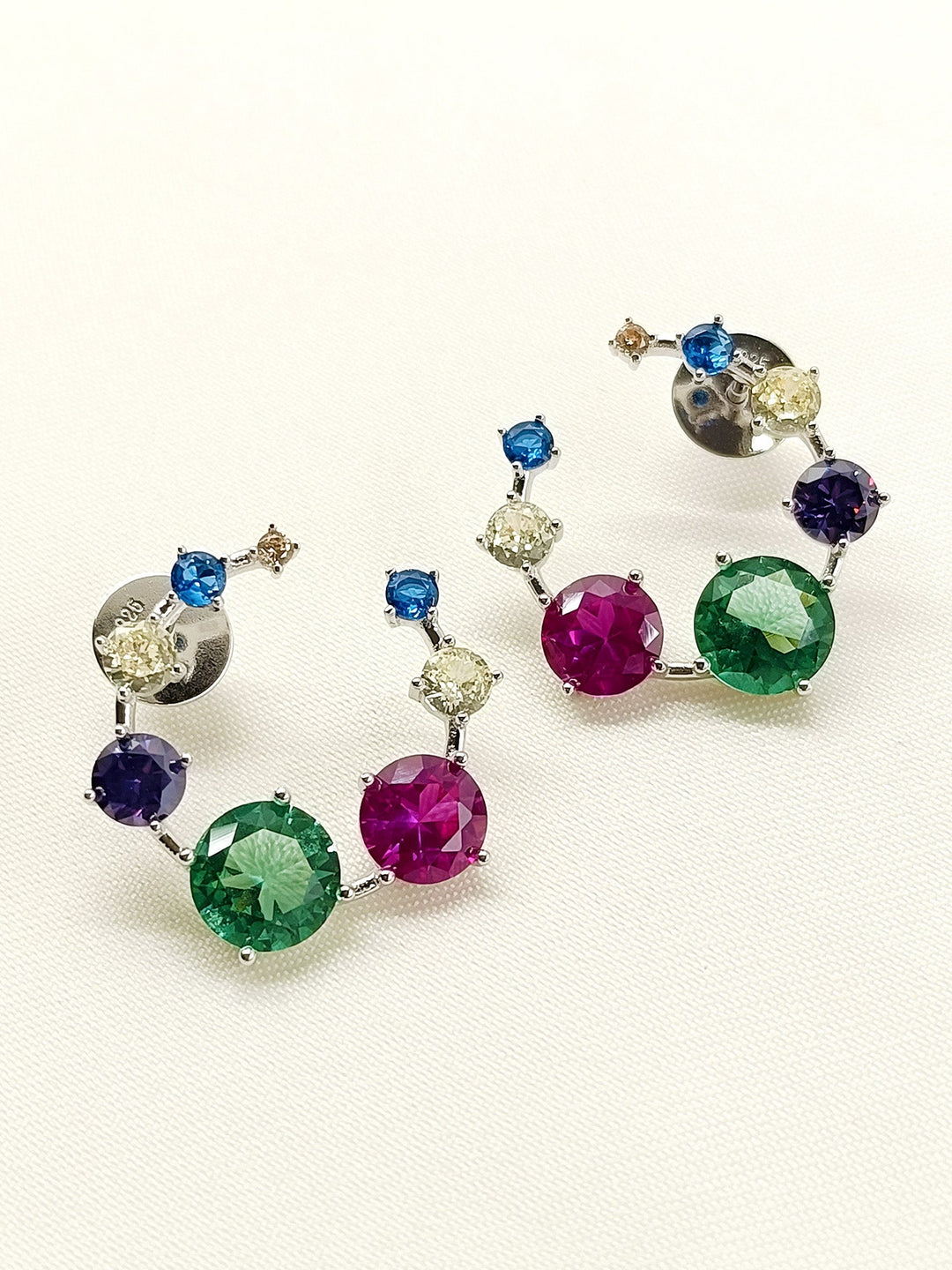 Kashmiri Multi Colour 92.5 Silver Swarovski Stone Tops - qivii