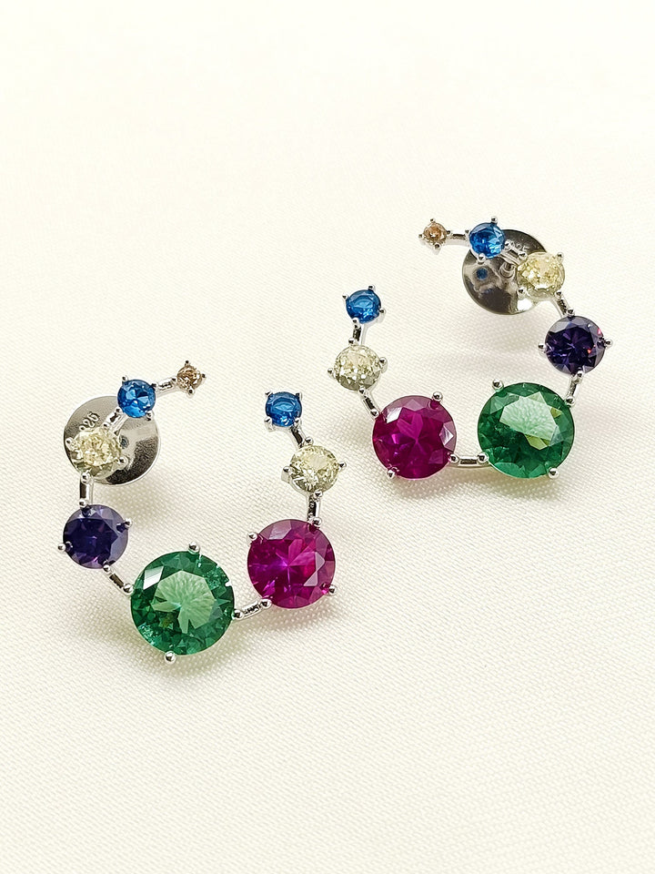 Kashmiri Multi Colour 92.5 Silver Swarovski Stone Tops - qivii