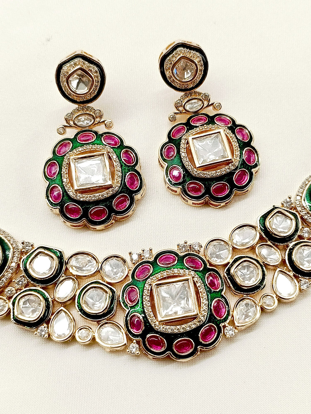 Adah M & G Kundan Necklace Set - qivii