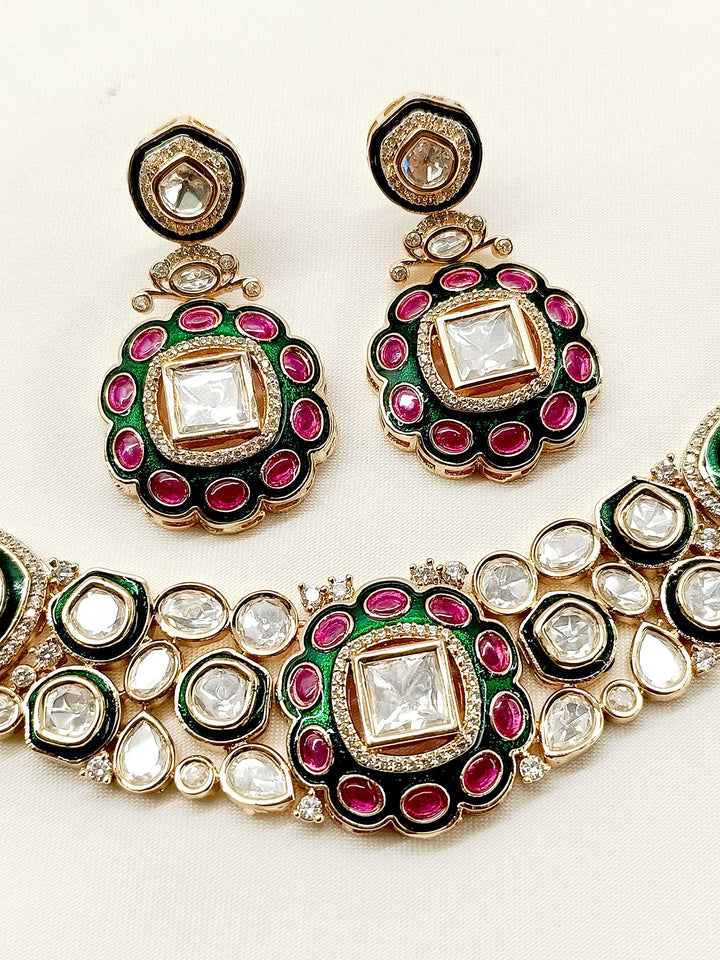 Adah M & G Kundan Necklace Set - qivii