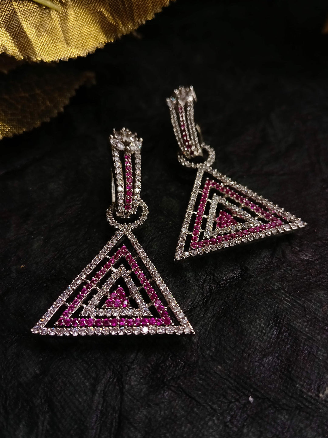 Nancy Pink Western Earrings - Handcrafted dangle earrings with vibrant pink stones and intricate silver details