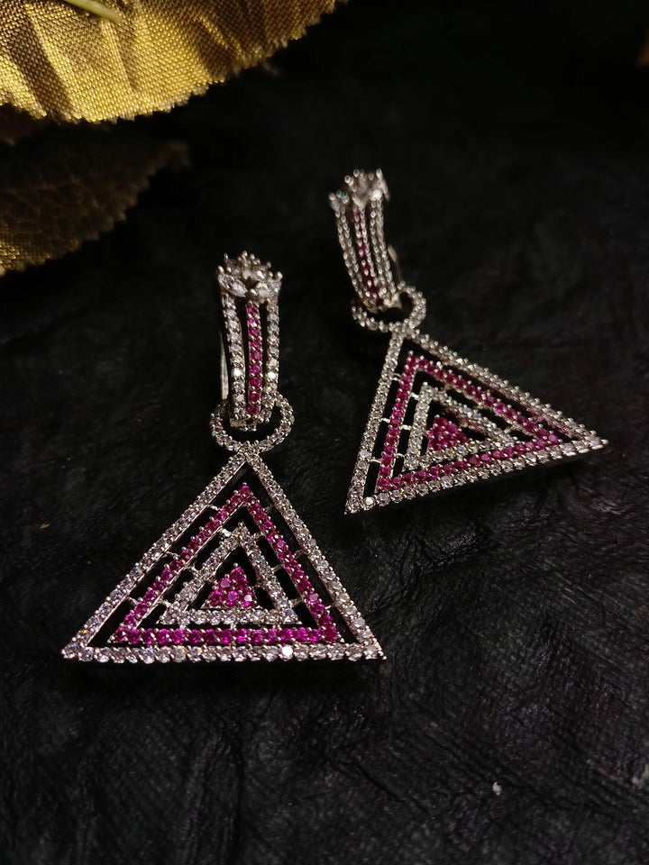 Nancy Pink Western Earrings - Handcrafted dangle earrings with vibrant pink stones and intricate silver details