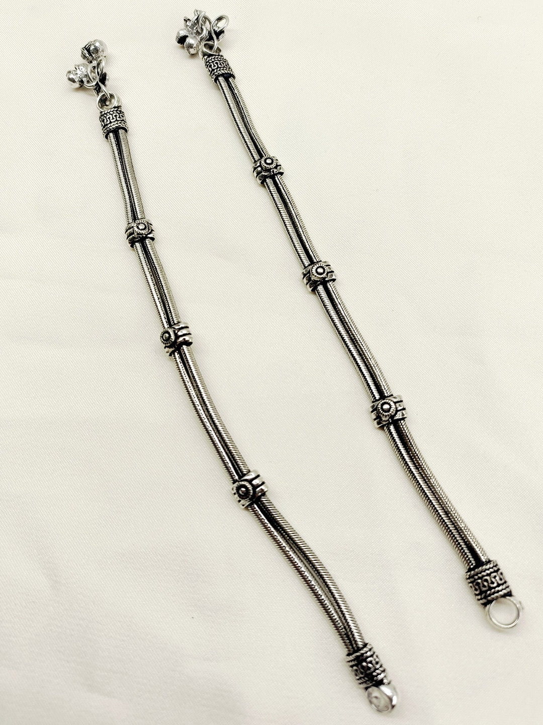 Devisha Double Layerd Oxidized Silver Anklet - qivii