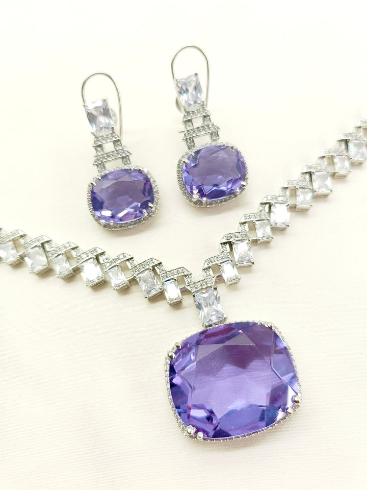 Zora Lavender American Diamond Necklace Set - qivii