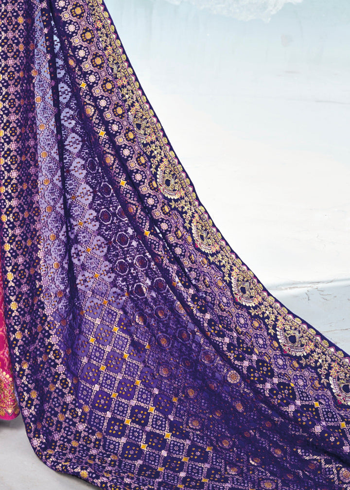 Indigo Blue Pure Georgette Bandhani Patola With Zari Weaving Heavy Work Saree - qivii