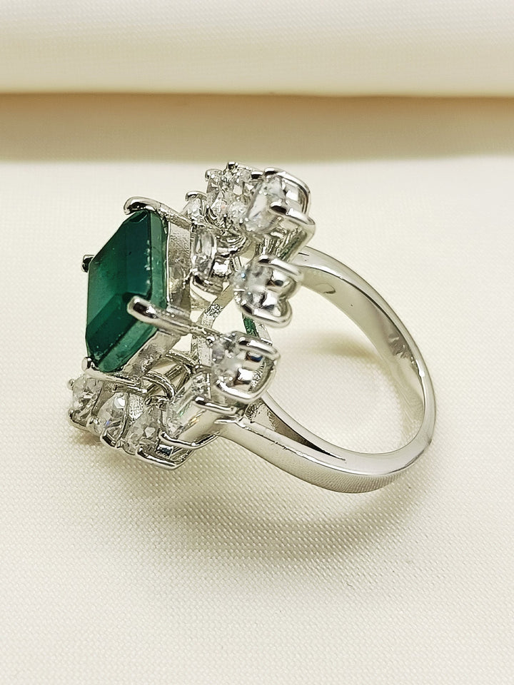 Elodie Green 92.5 Silver American Diamond Finger Ring - qivii