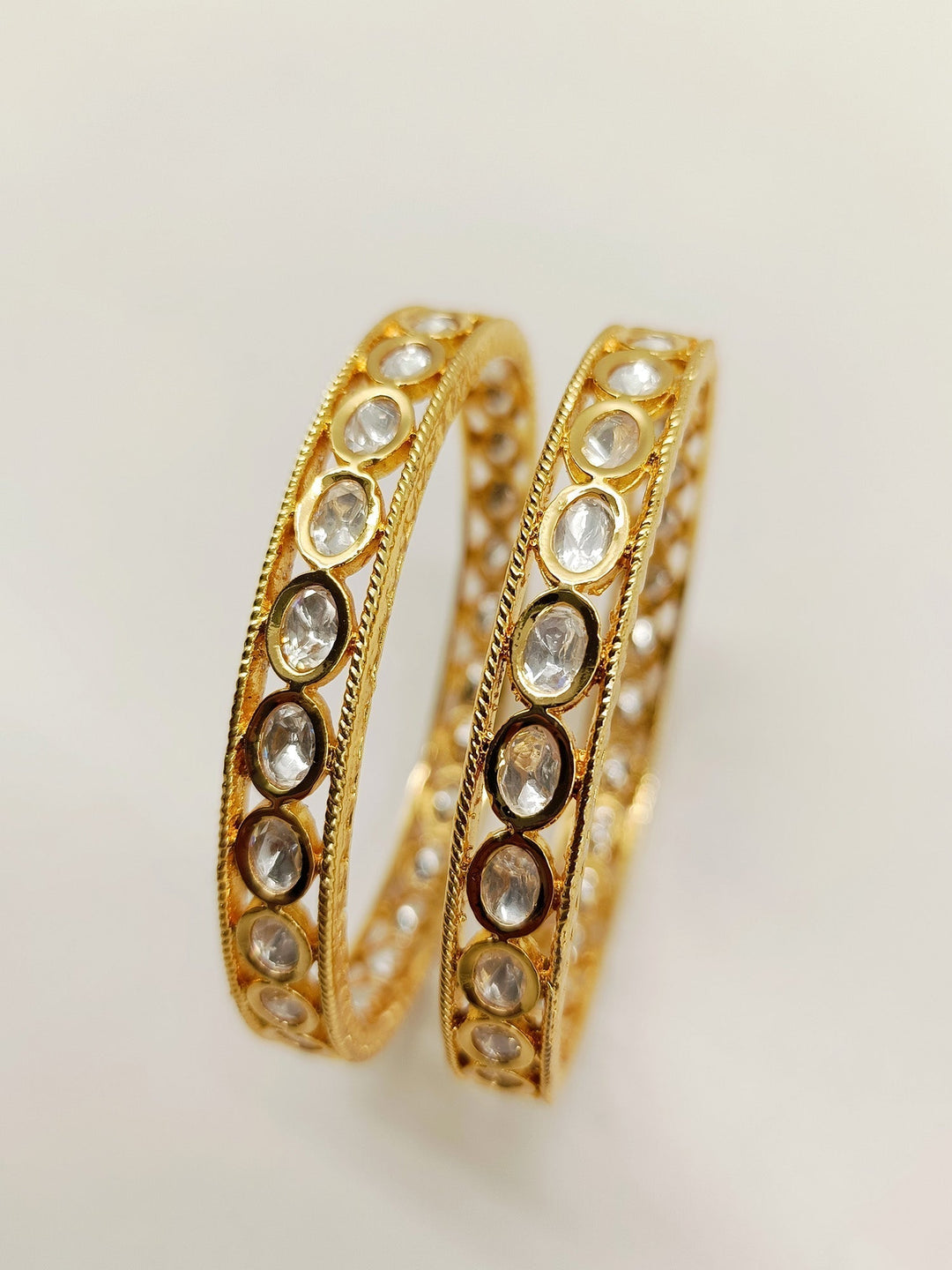 Vrini White Kundan Bangle Pair - qivii