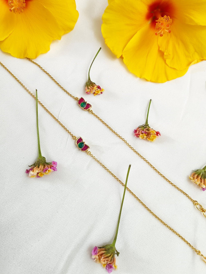 Zinovia M & G Lotus Flower Kundan Anklet - qivii