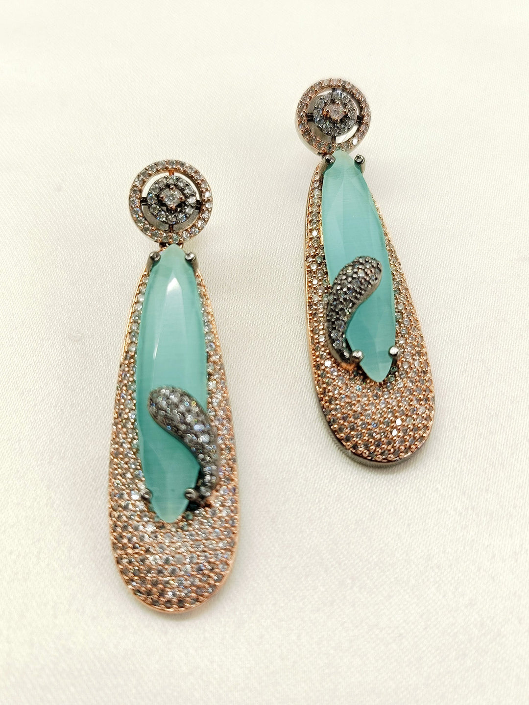 Khyati Diamond Work Light Green Victorian Earrings - qivii