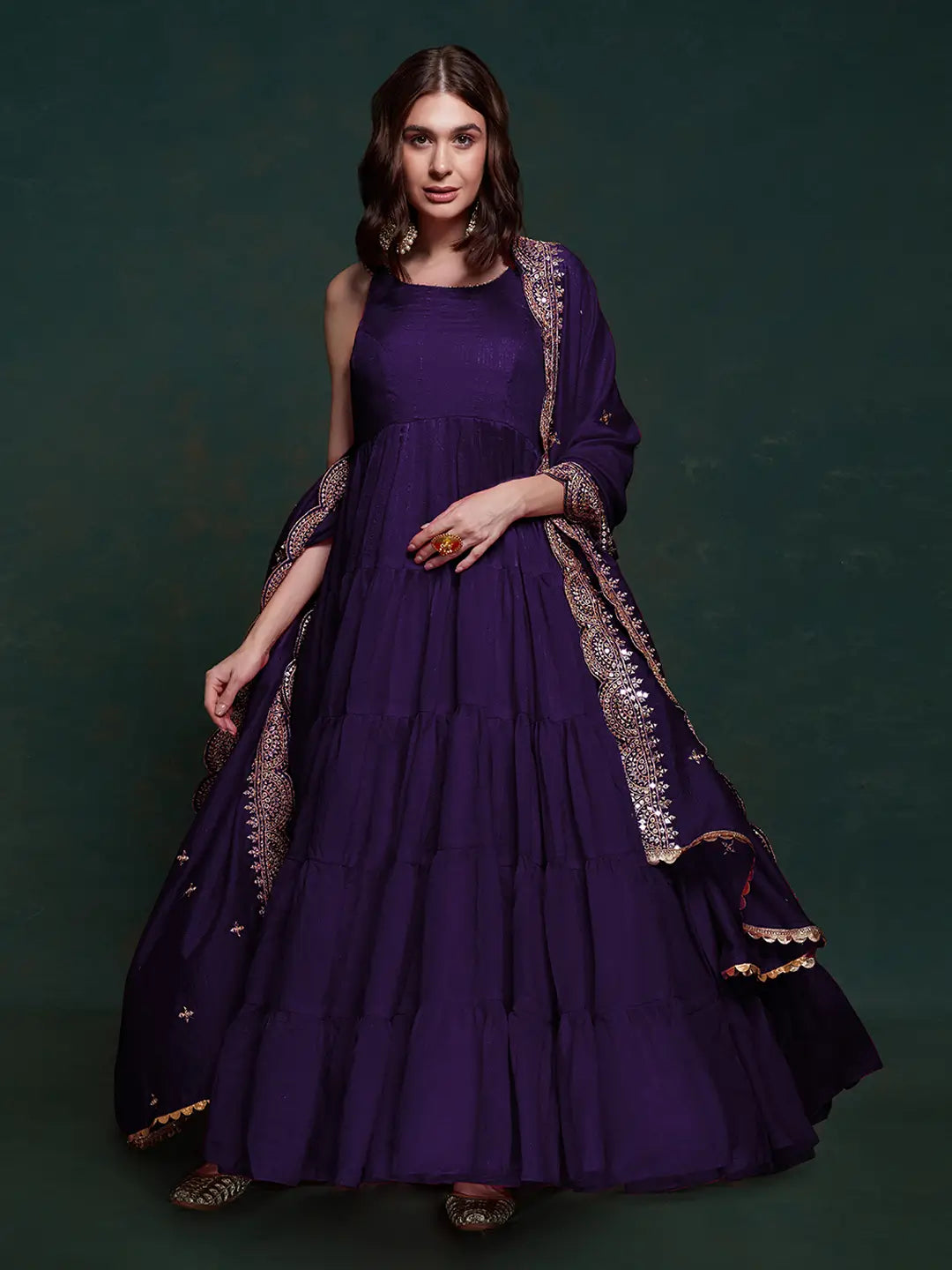Purple Silk Gown With Dupatta - qivii