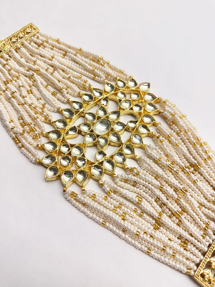 Geena Pachi Kundan Pearl Bracelet - qivii