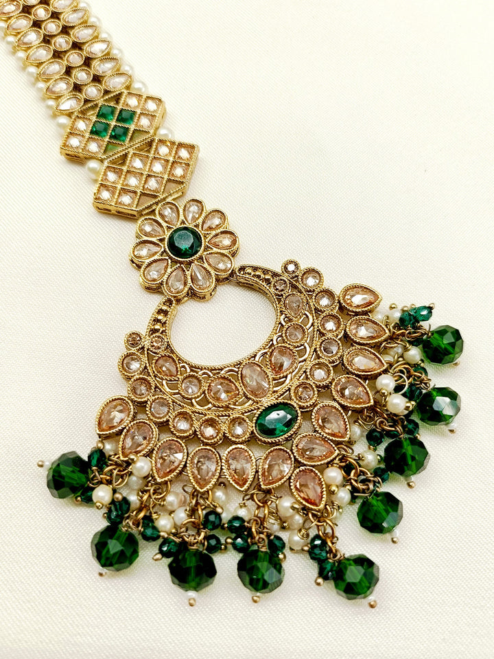 Deepanshi Green Braid Accessories In Polki - qivii