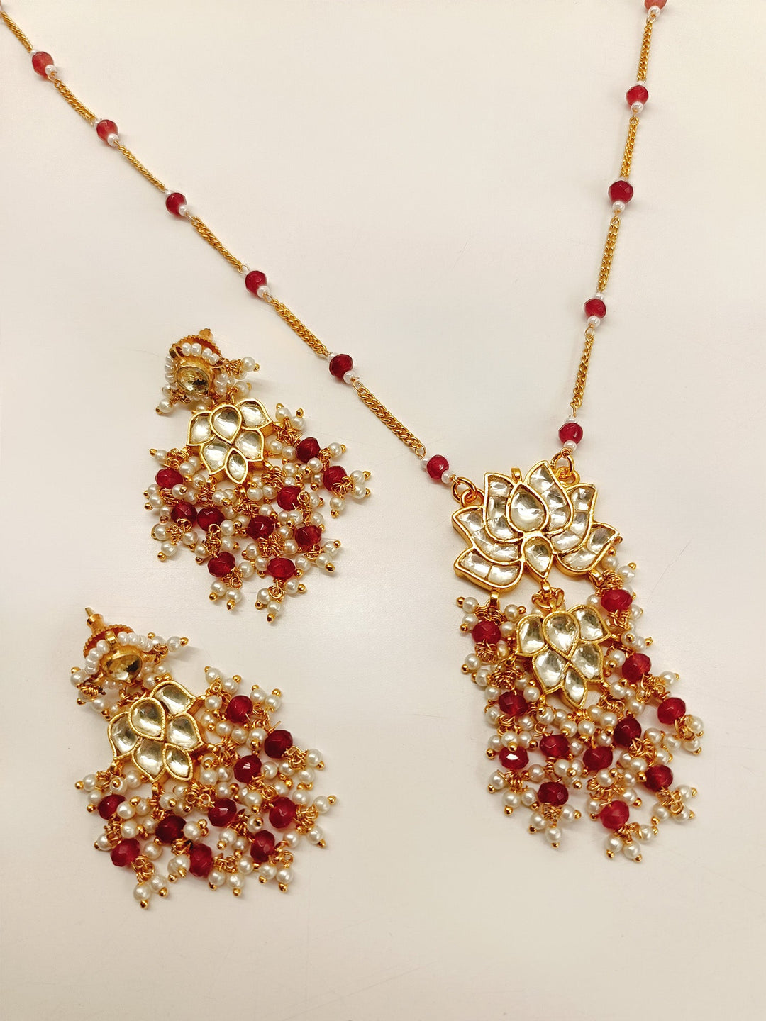Prisa Ruby Kundan Pendant Set - qivii