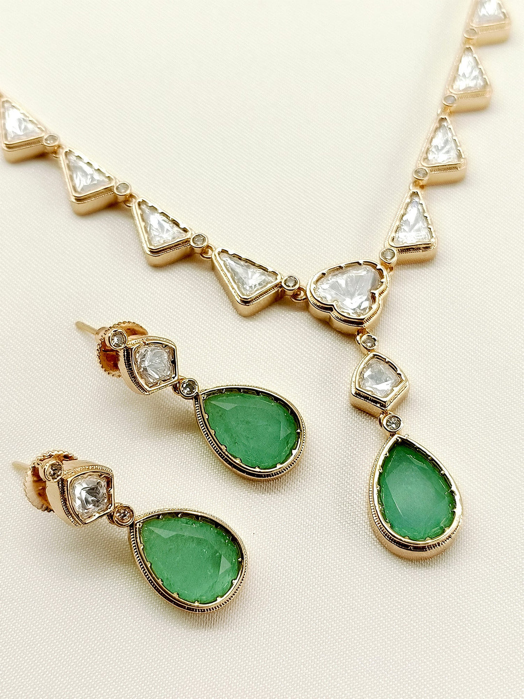 Saima Mint Green Kundan Necklace Set - qivii