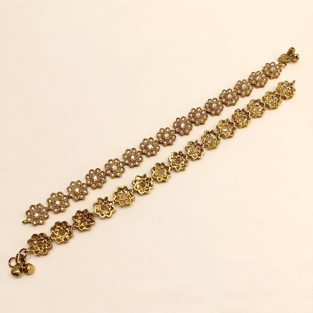 Umaa Copper Polki Floral Payal /Anklet - qivii