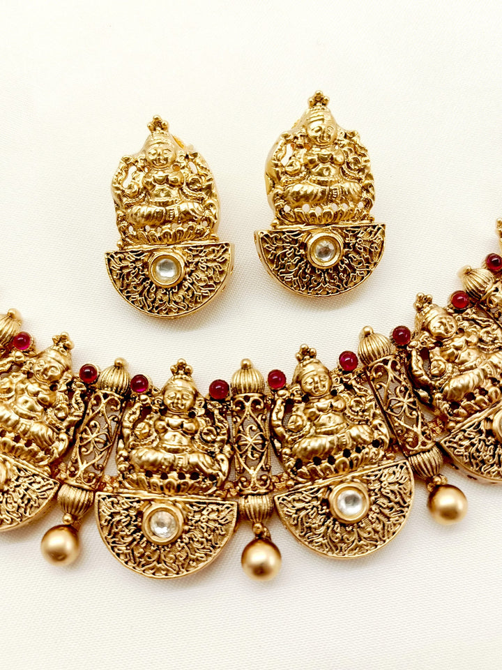Ghazal Plain Antique Temple Necklace Set - qivii