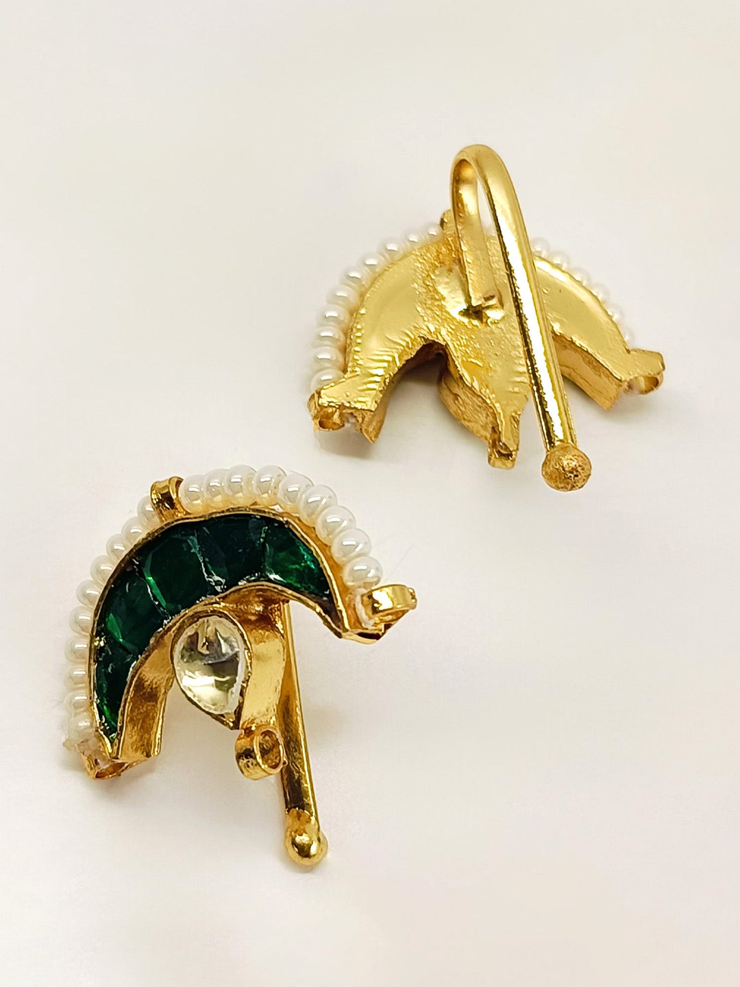Godawari Medium Green Gold Plated Kundan Ear Cuff [ Price is for Pair ] - qivii
