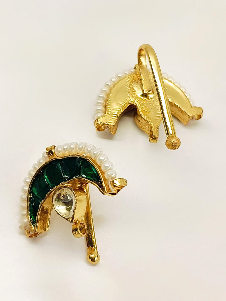 Godawari Medium Green Gold Plated Kundan Ear Cuff [ Price is for Pair ] - qivii