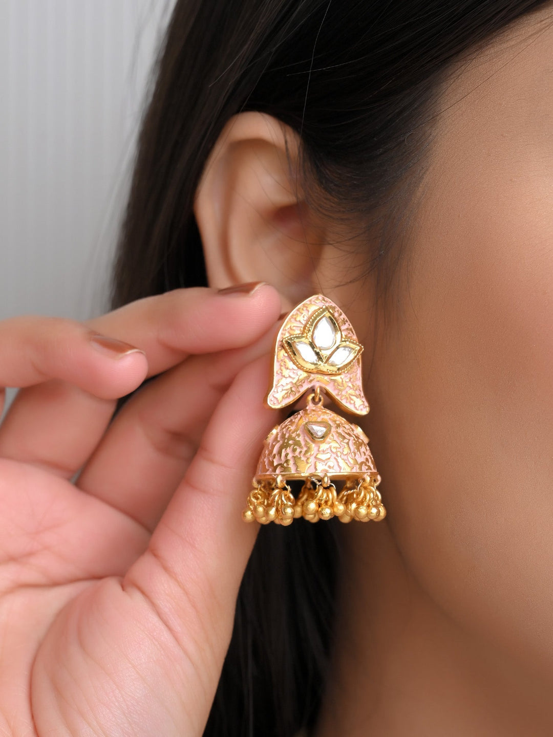  Gold Plated Brass Metal Pendant Set with Kundan, Stones, and Pearls 