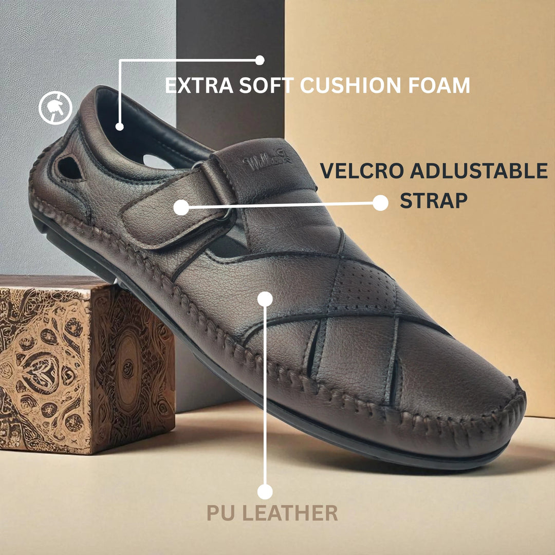 P&G N1401 Men's BROWN Slipon Sandal Extra Soft Sandal/Mojri/Ethnic Wear Leather With Adjustable Strap/Navratri Fashion Footwear. - qivii