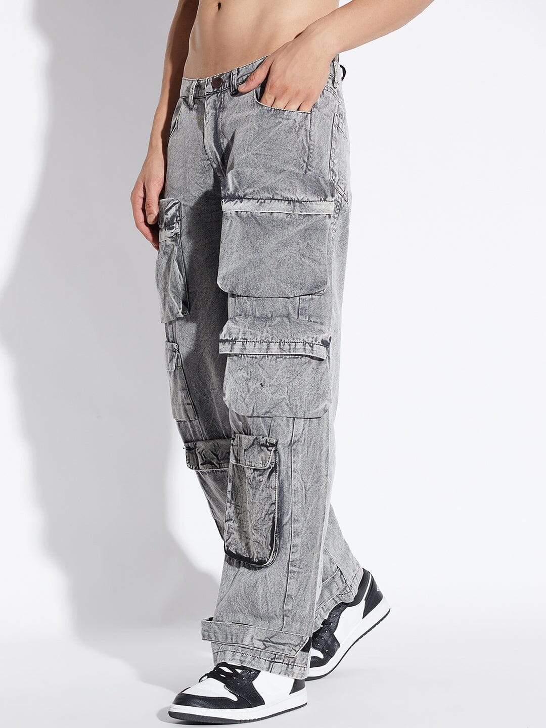 Stone Washed Baggy Cargo Pants