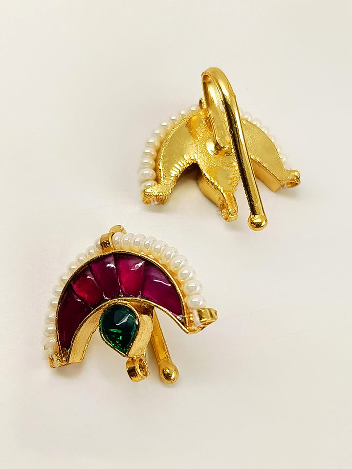 Narmada Medium Size Ruby Gold Plated Kundan Ear Cuff [ Price is for Pair ] - qivii