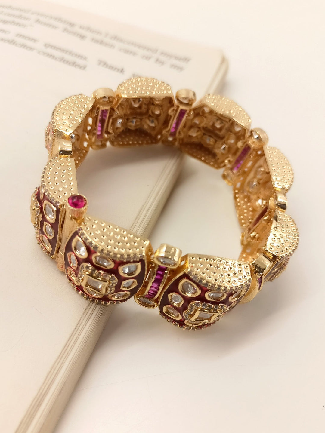 Shakshi Maroon Kundan Bracelet - qivii