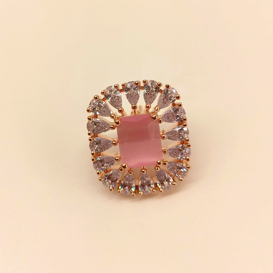 Fashionable Rose Gold Plated American Diamond Tops with Baby Pink Aqua Stone