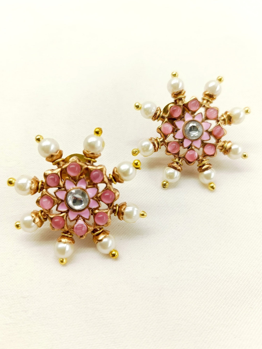 Beautiful Ethnic Meenakari Earrings with Pink Stones and Pearls