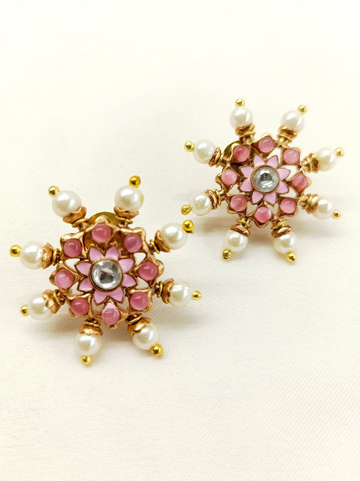 Beautiful Ethnic Meenakari Earrings with Pink Stones and Pearls