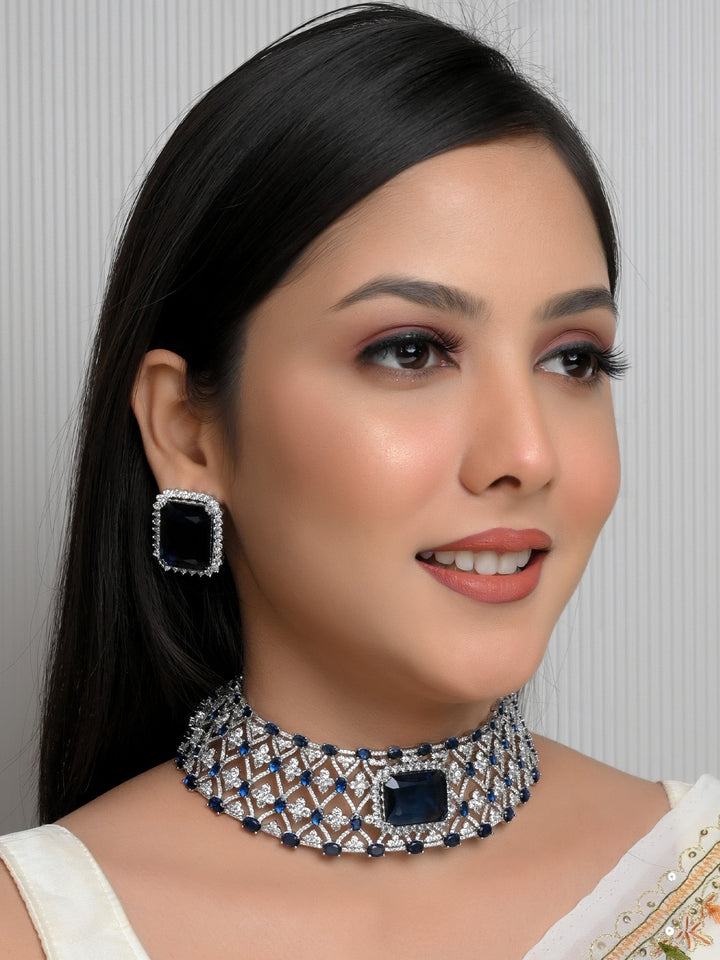 Amaira Navy Blue American Diamond Necklace Set - Elegant and timeless design