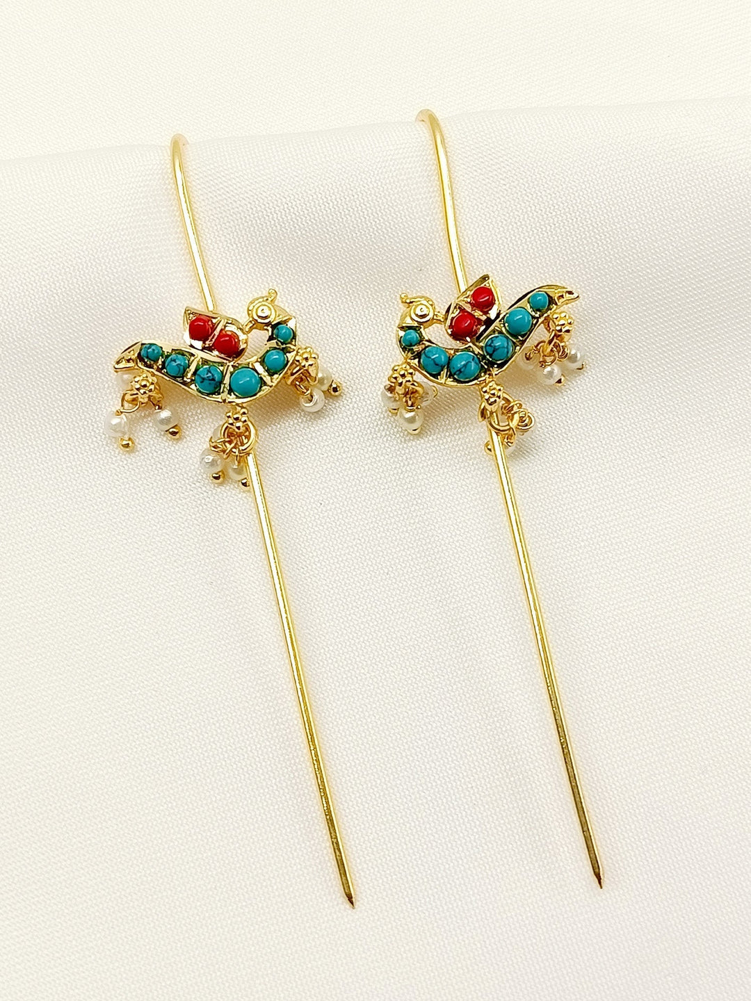 Gold plated brass metal ear cuff with stunning peacock motifs 