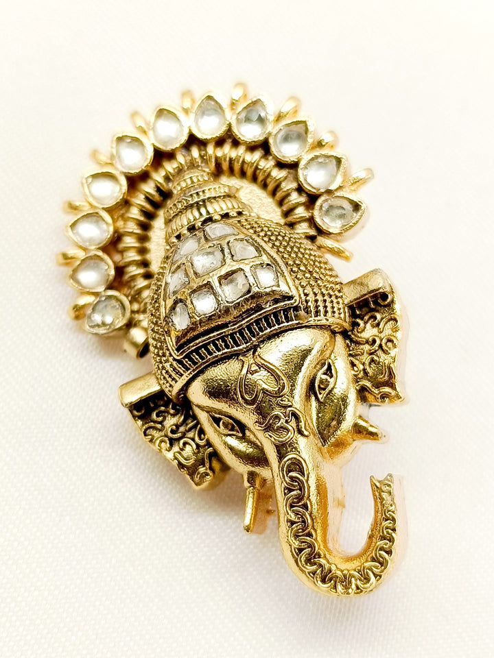 Netra White Ganesh Ji Brooch - qivii