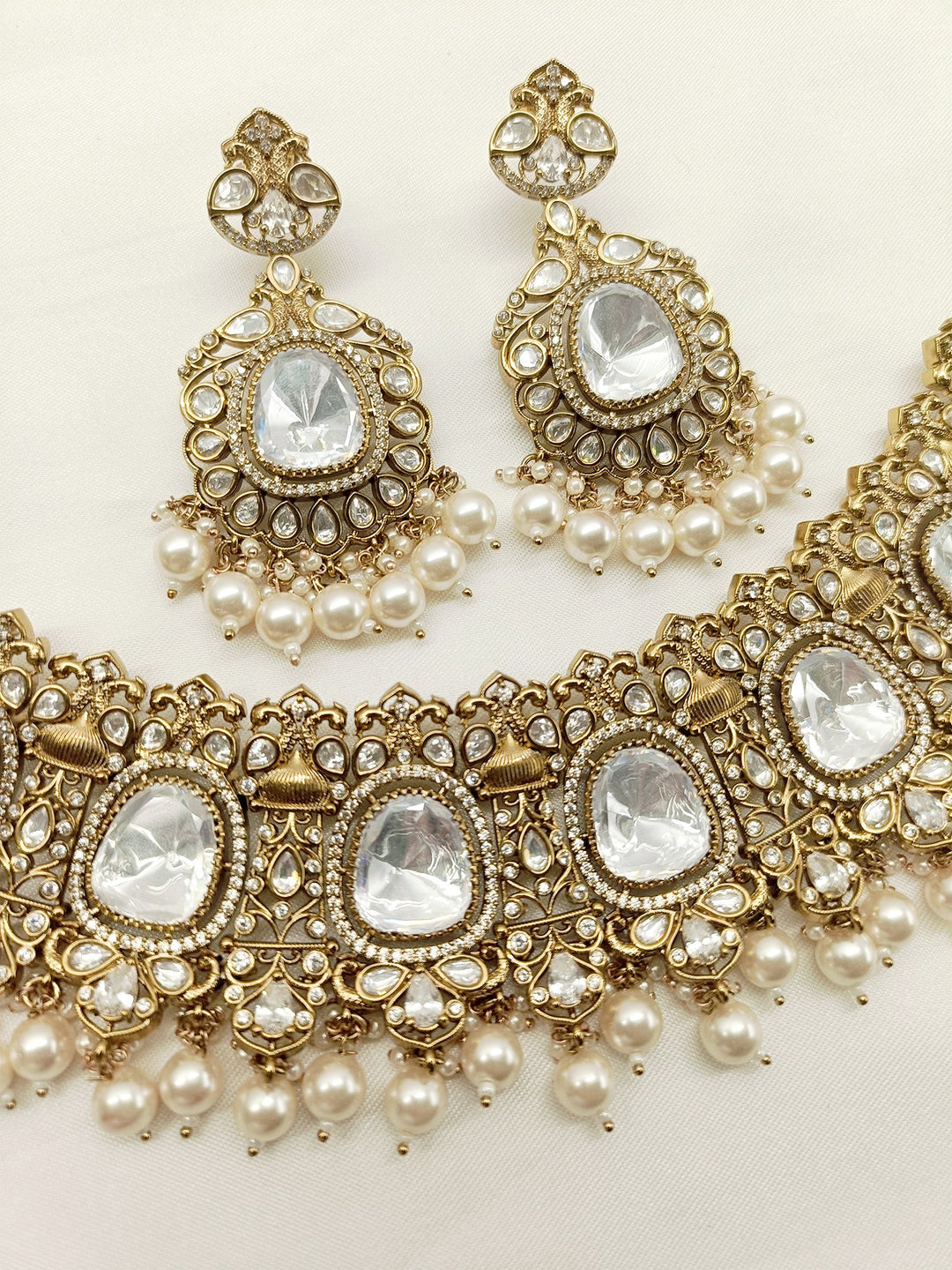 Chinky White Polki Necklace Set - qivii