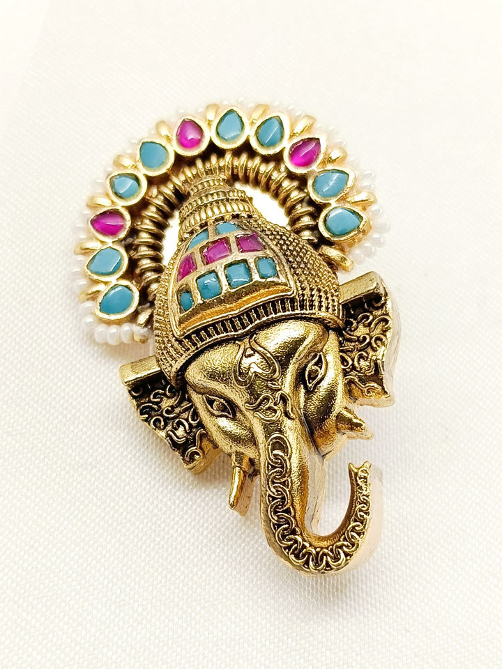 Swaaria Multi Colour Ganesh Ji Brooch - qivii