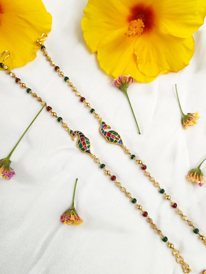 Kalista Multi Colour Peacock Kundan Anklet - qivii