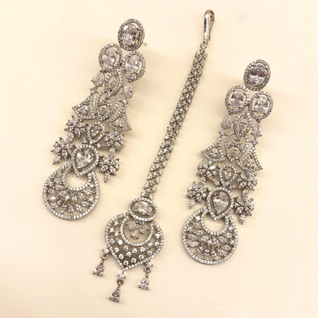 Rukhsaar Bridal Look American Diamond Necklace Set with intricate design and sparkling stones