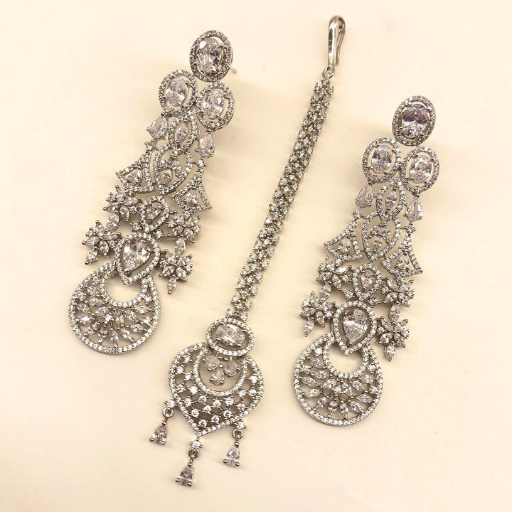 Rukhsaar Bridal Look American Diamond Necklace Set with intricate design and sparkling stones