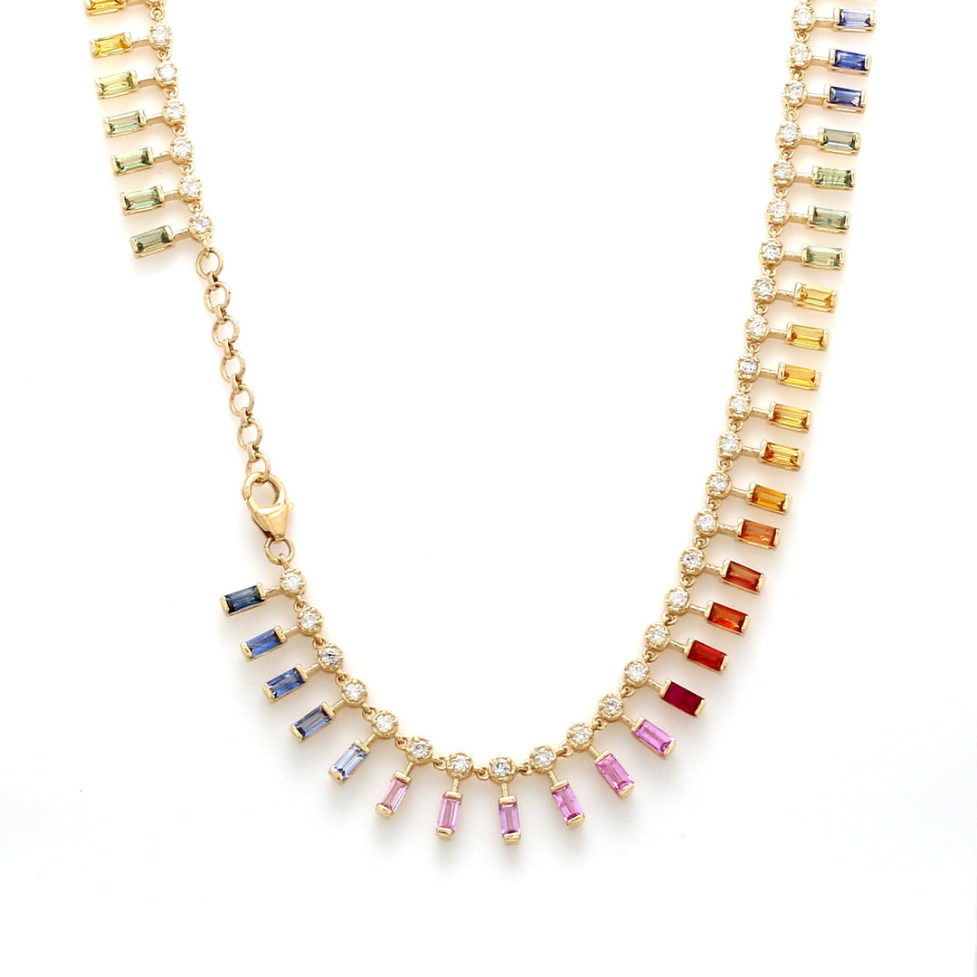 Rainbow Sapphire Dot and Dash Necklace - qivii