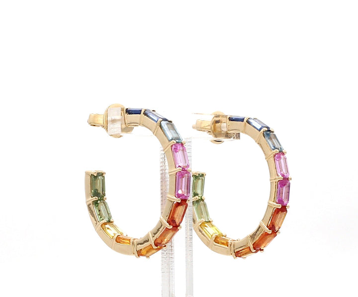 Rainbow Sapphire Thin Octagon Hoops - qivii