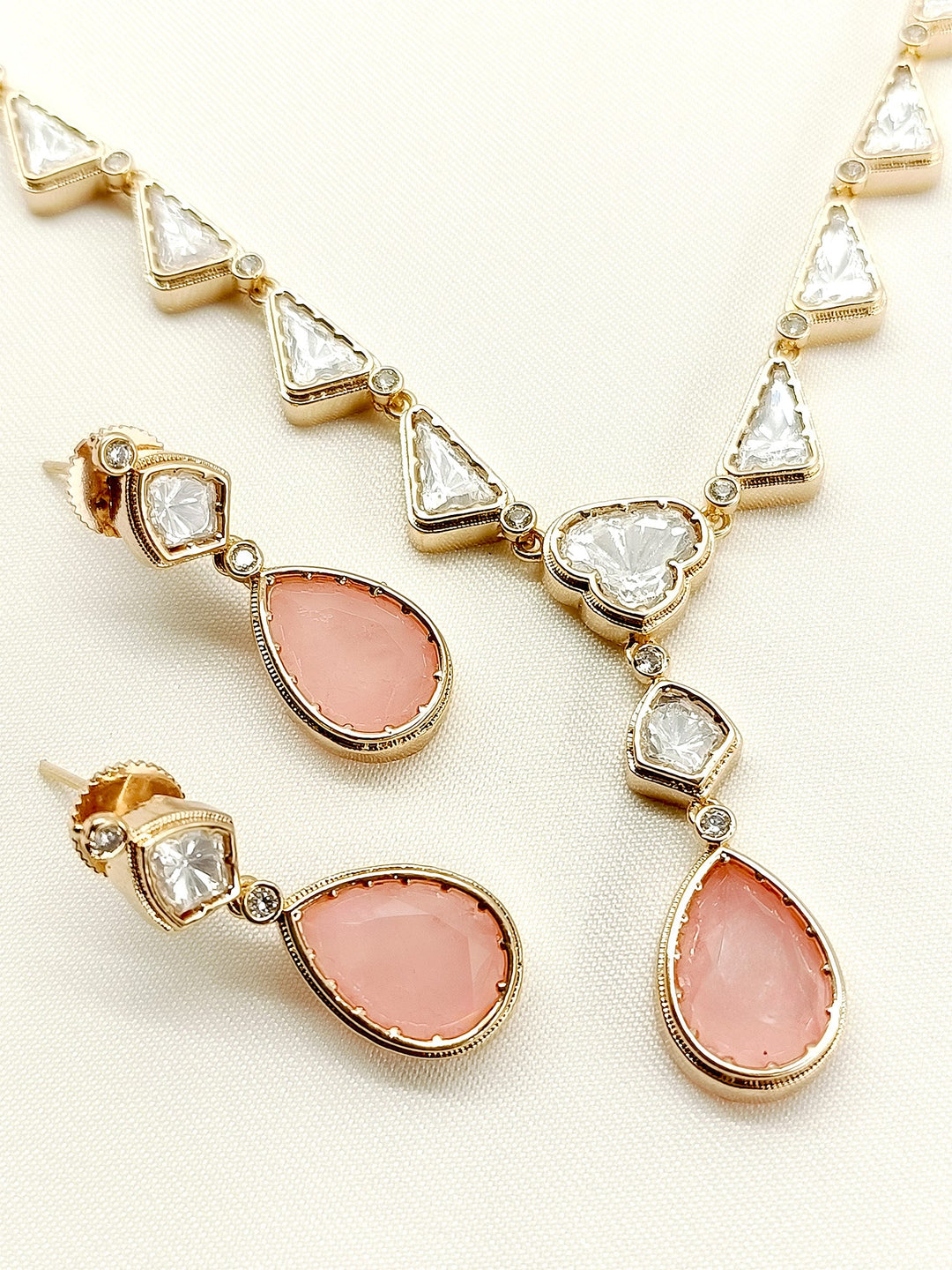 Garla Baby Pink Kundan Necklace Set - qivii