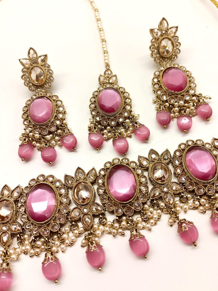 Zeenat Pink Polki Choker Set for the Modern Woman, Classic and Elegant