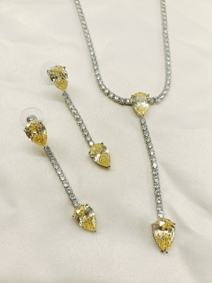 Cureza Yellow American Diamond Necklace Set - qivii