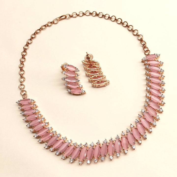  Exquisite pink American diamond necklace set with stunning earrings