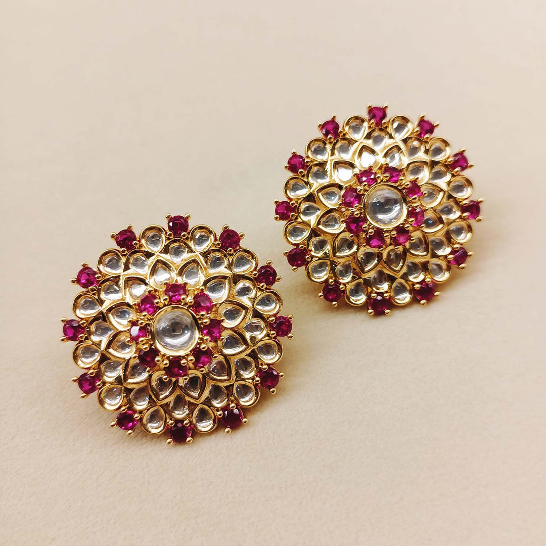 Rose pink stones tops with elegant design and gold plated brass metal