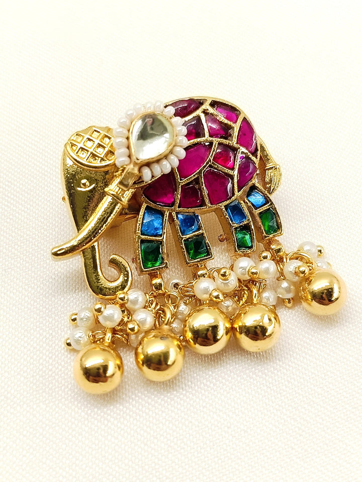 Hashika Multi Colour Elephant Brooch - qivii