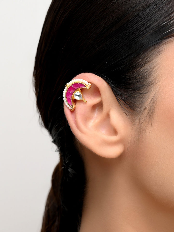 Suvashi Medium Size Ruby Gold Plated Kundan Ear Cuff [ Price is for Pair ] - qivii