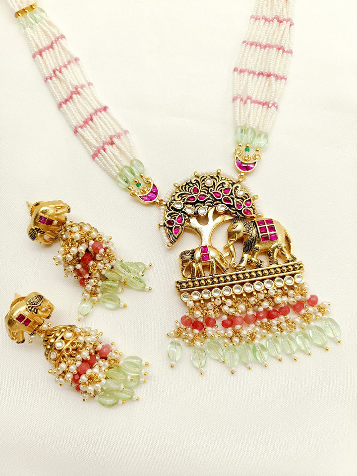 Aagamya Multi Colour Long Kundan Set - qivii